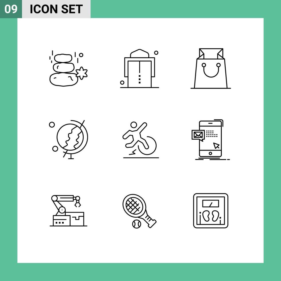 Group of 9 Modern Outlines Set for escape change bag business education Editable Vector Design Elements