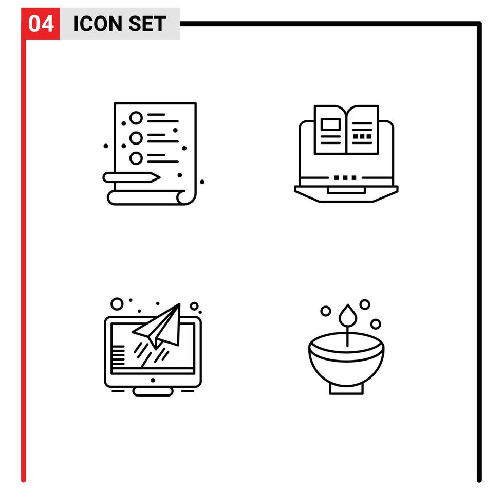 4 Universal Filledline Flat Colors Set for Web and Mobile Applications creative reader laptop hardware celebrate Editable Vector Design Elements