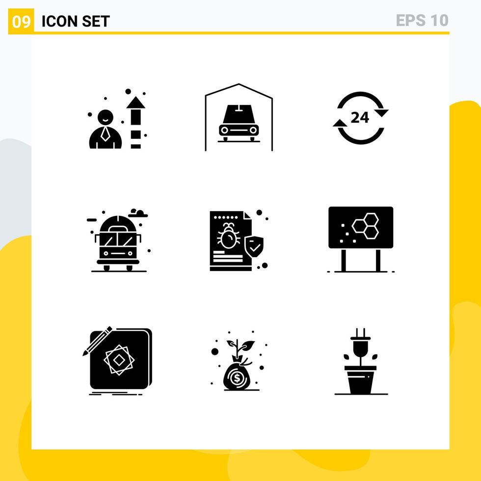 User Interface Pack of 9 Basic Solid Glyphs of file van non bus city Editable Vector Design Elements