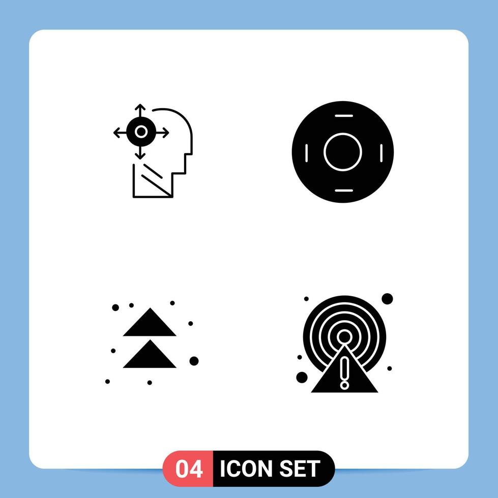 Pack of 4 creative Solid Glyphs of mind forward head symbolism up Editable Vector Design Elements