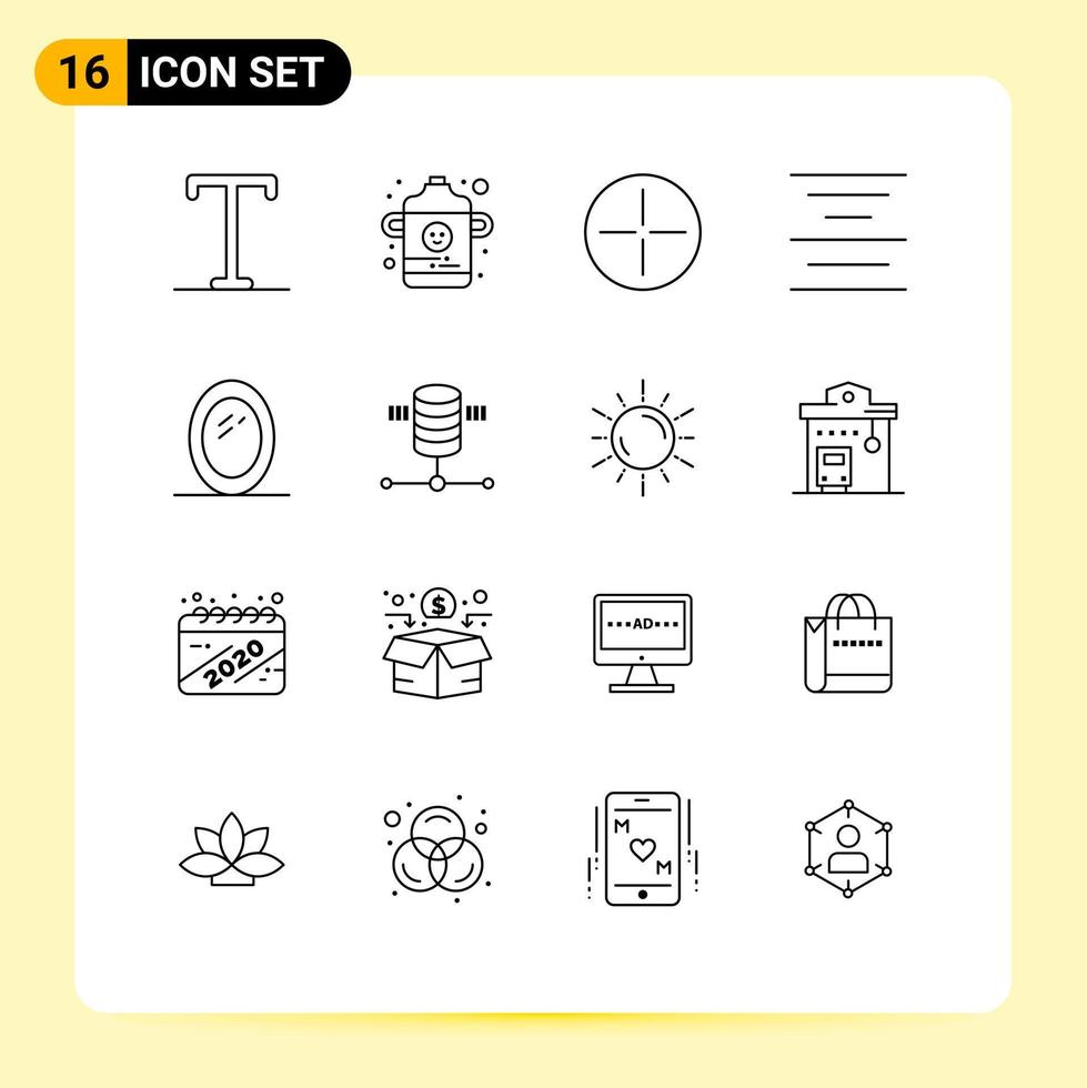 Set of 16 Modern UI Icons Symbols Signs for server computing symbols mirror furniture Editable Vector Design Elements