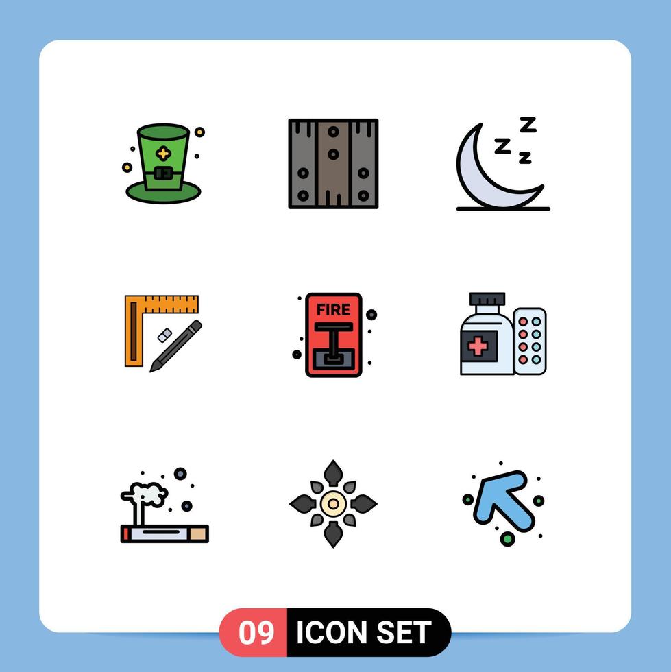 Set of 9 Modern UI Icons Symbols Signs for emergency repair wood pencil ruler Editable Vector Design Elements