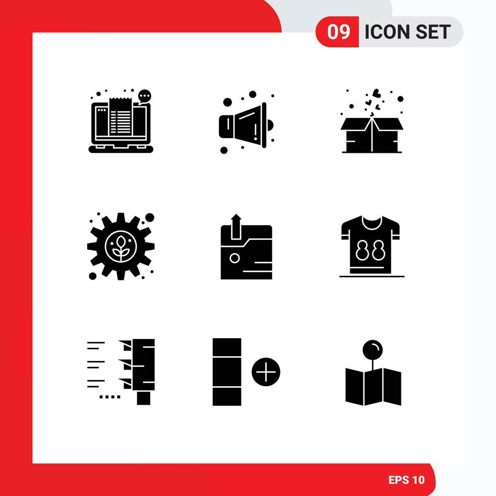 9 Universal Solid Glyphs Set for Web and Mobile Applications technology setting box plant environment Editable Vector Design Elements