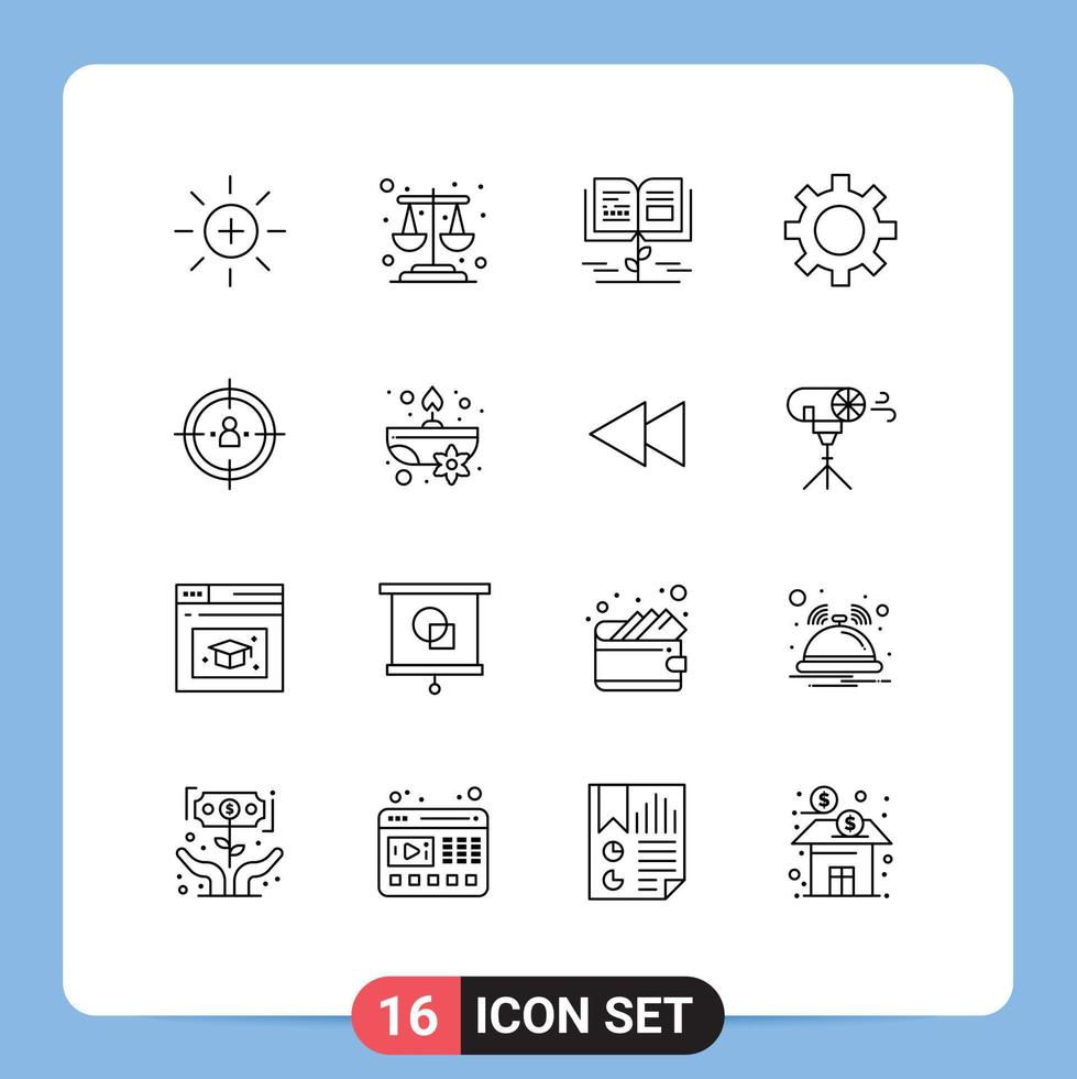 Set of 16 Vector Outlines on Grid for planning management knowledge business gear Editable Vector Design Elements