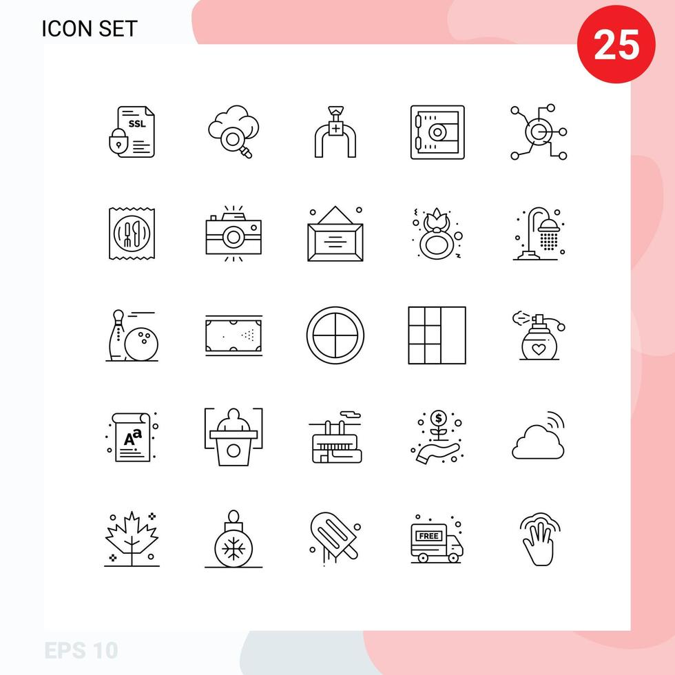 conjunto de pictogramas de 25 líneas simples de casillero de motivación de canalización de datos en todo el mundo elementos de diseño vectorial editables vector