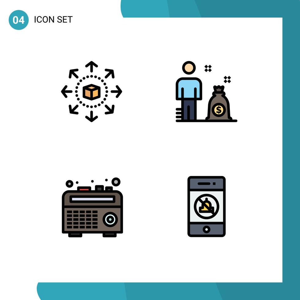 conjunto de 4 iconos modernos de la interfaz de usuario signos de símbolos para la grabadora de comercio electrónico tienda de compras inversor silenciar elementos de diseño vectorial editables vector