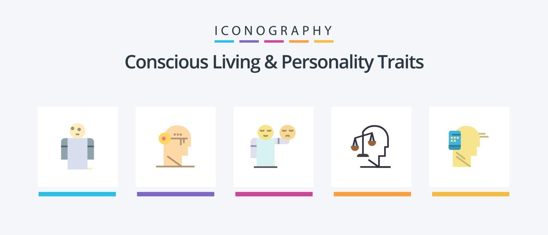 vida consciente y rasgos de personalidad paquete de iconos planos 5 que incluye la mente. humano. desbloquear. equilibrio. cuidado de la salud. diseño de iconos creativos vector