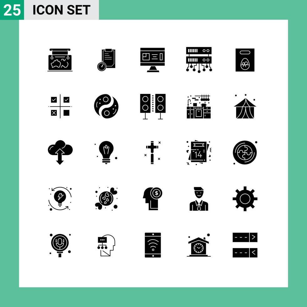 Universal Icon Symbols Group of 25 Modern Solid Glyphs of weight shared server time database server design Editable Vector Design Elements