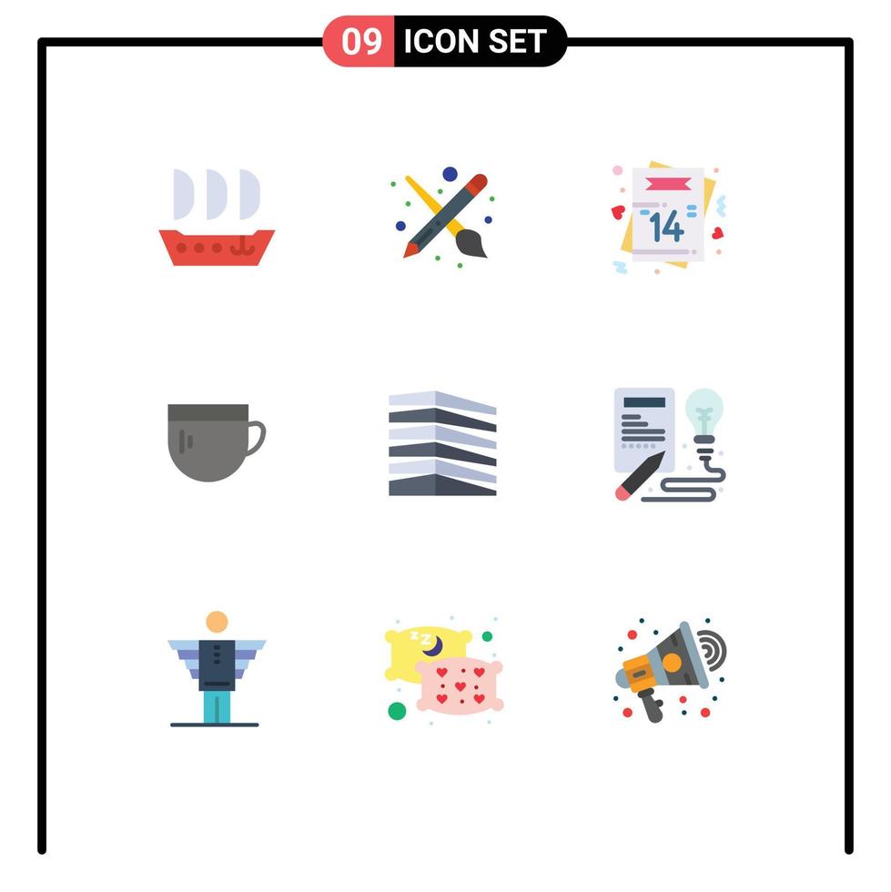 Modern Set of 9 Flat Colors Pictograph of house basic invite coffee cup Editable Vector Design Elements