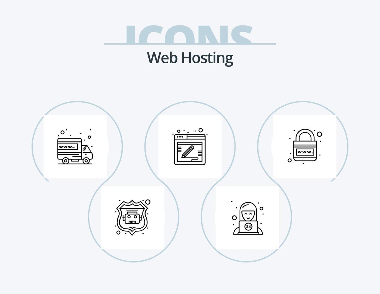 Web Hosting Line Icon Pack 5 Icon Design. browser. robot database. web. internet bot. wide vector