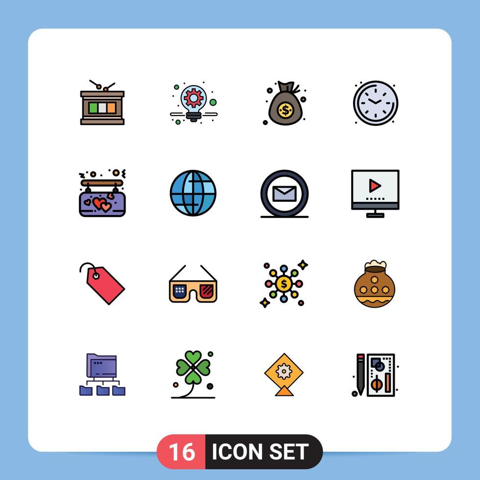 conjunto de 16 iconos modernos de la interfaz de usuario signos de símbolos para colgar el reloj de la moneda del afecto que viven elementos de diseño de vectores creativos editables