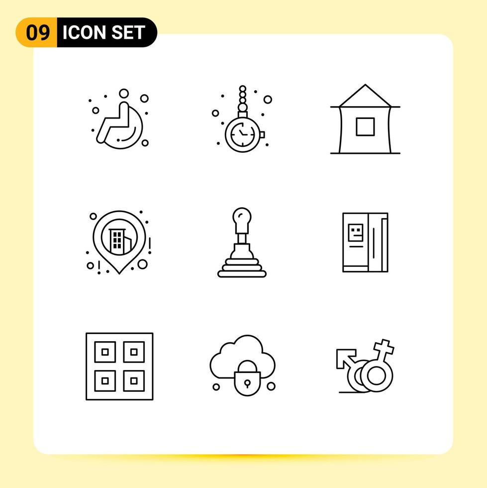 Modern Set of 9 Outlines and symbols such as auto map building location shack Editable Vector Design Elements