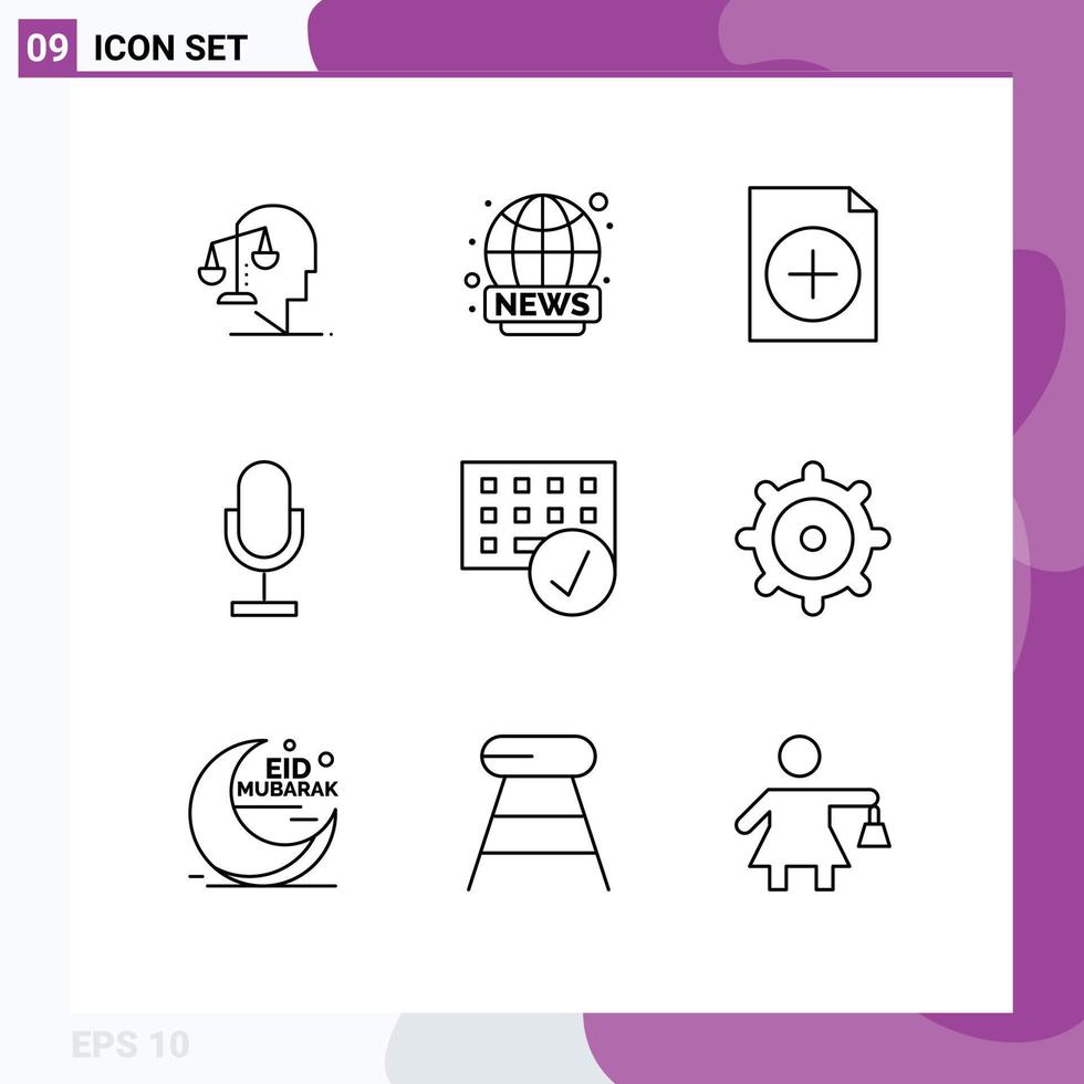 9 Thematic Vector Outlines and Editable Symbols of computers microphone news mic audio Editable Vector Design Elements