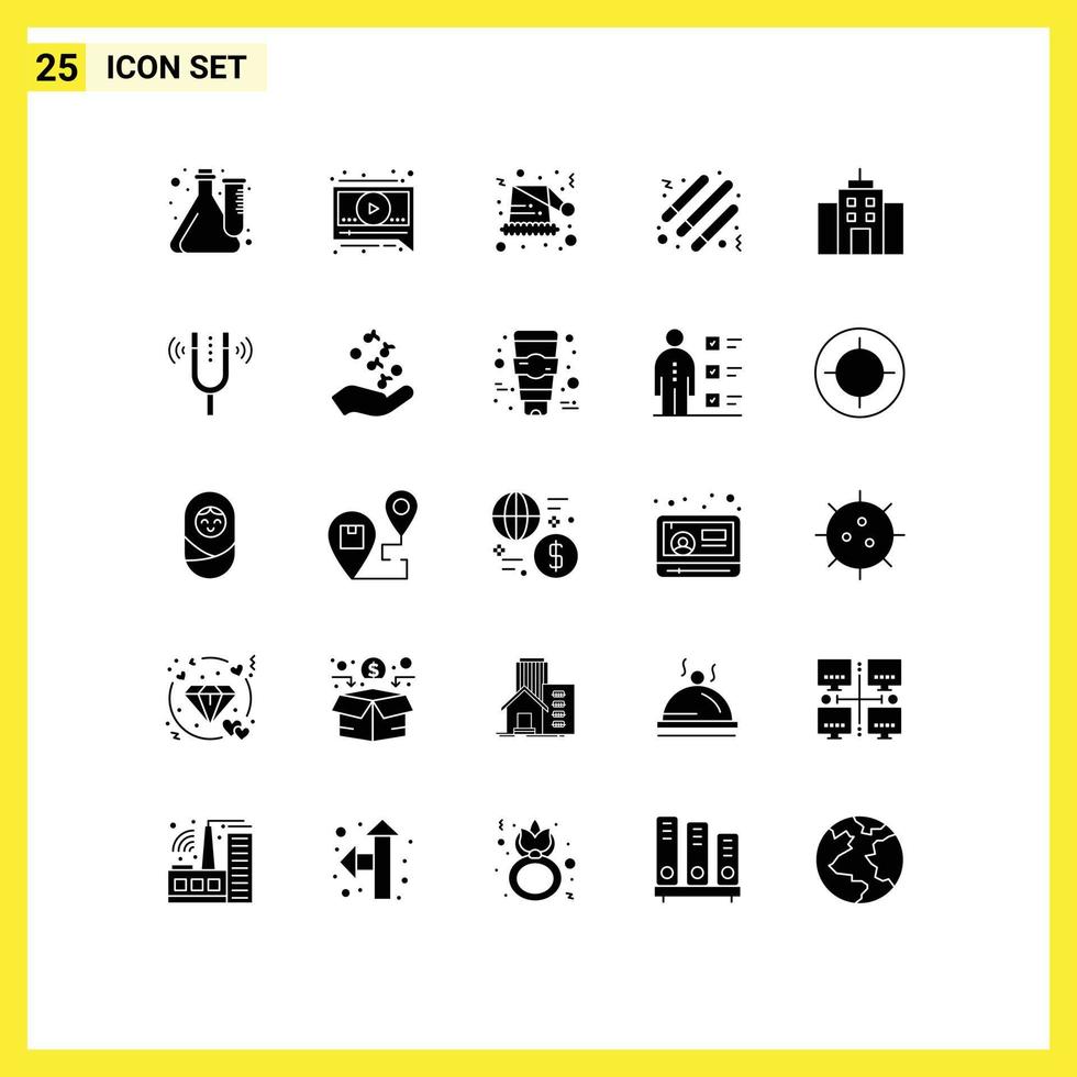 Modern Set of 25 Solid Glyphs Pictograph of user light stick christmas party drum Editable Vector Design Elements
