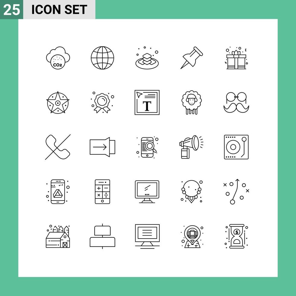 Pack of 25 Modern Lines Signs and Symbols for Web Print Media such as heart day geography pin islamic Editable Vector Design Elements