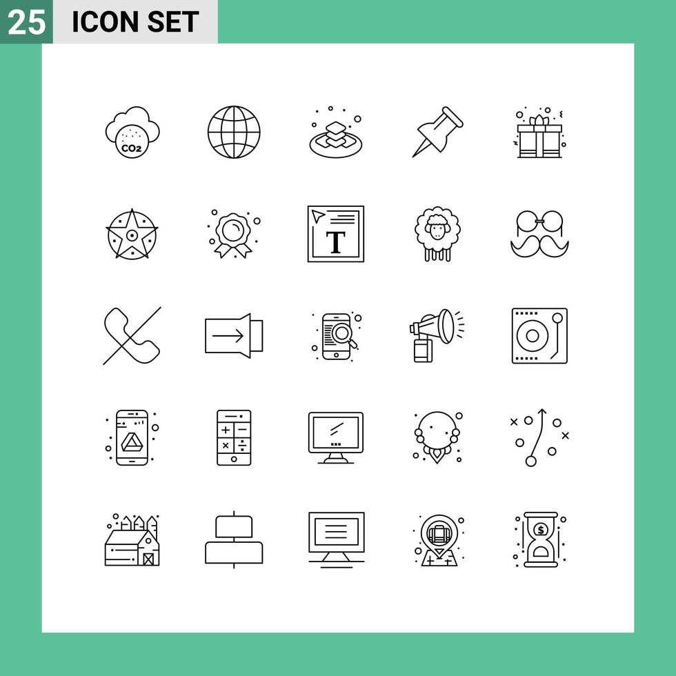 paquete de 25 líneas modernas, signos y símbolos para medios impresos en la web, como elementos de diseño de vectores editables islámicos pin de geografía del día del corazón