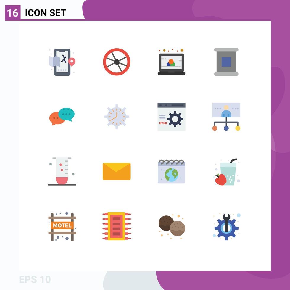 16 Universal Flat Color Signs Symbols of chatting preserves laboratory food screen Editable Pack of Creative Vector Design Elements