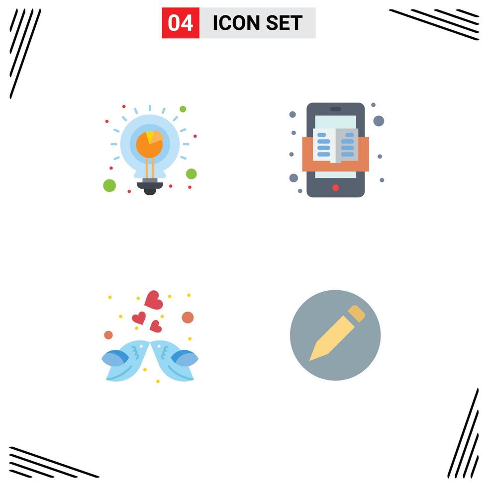 Editable Vector Line Pack of 4 Simple Flat Icons of planning bird analysis online love Editable Vector Design Elements