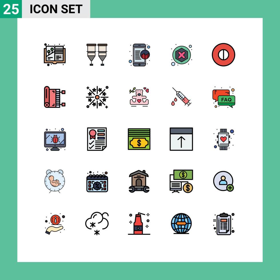 Universal Icon Symbols Group of 25 Modern Filled line Flat Colors of ancient digital transfusion blocker online data Editable Vector Design Elements