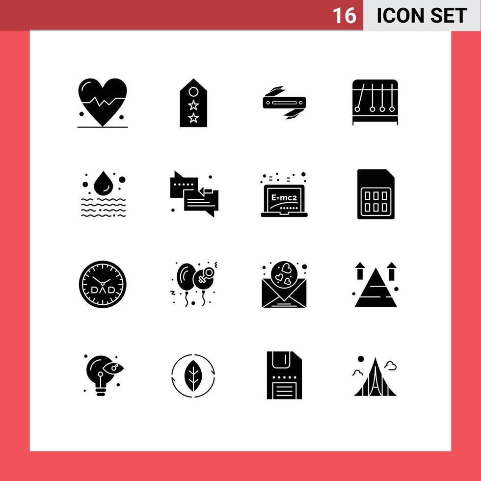 16 User Interface Solid Glyph Pack of modern Signs and Symbols of pollution water knife science physics Editable Vector Design Elements