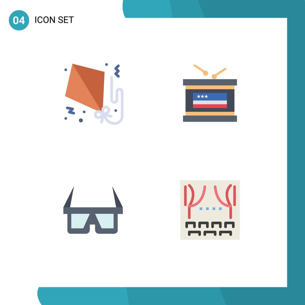 4 Universal Flat Icon Signs Symbols of kite eyewear paper independece stereo Editable Vector Design Elements