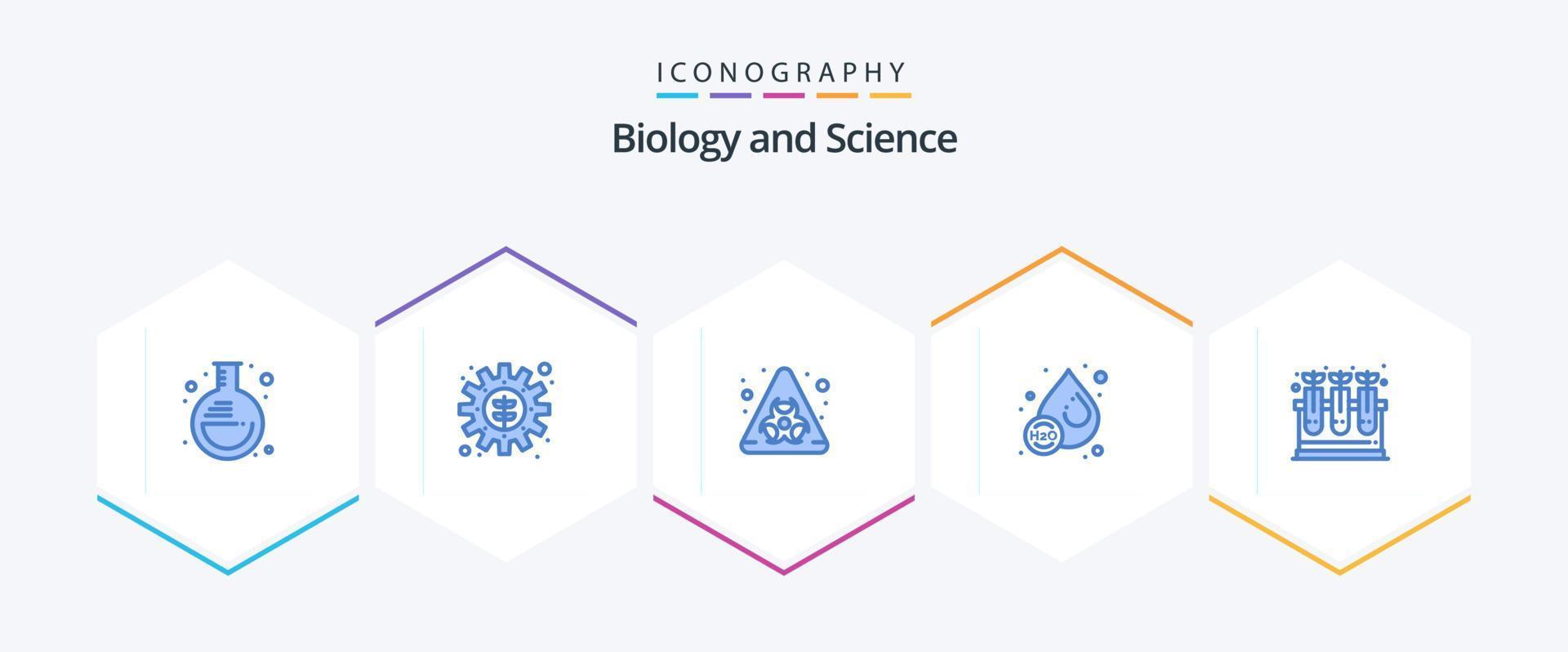 biología 25 paquete de iconos azules que incluye ciencia. laboratorio. riesgo biológico agua. Ho vector