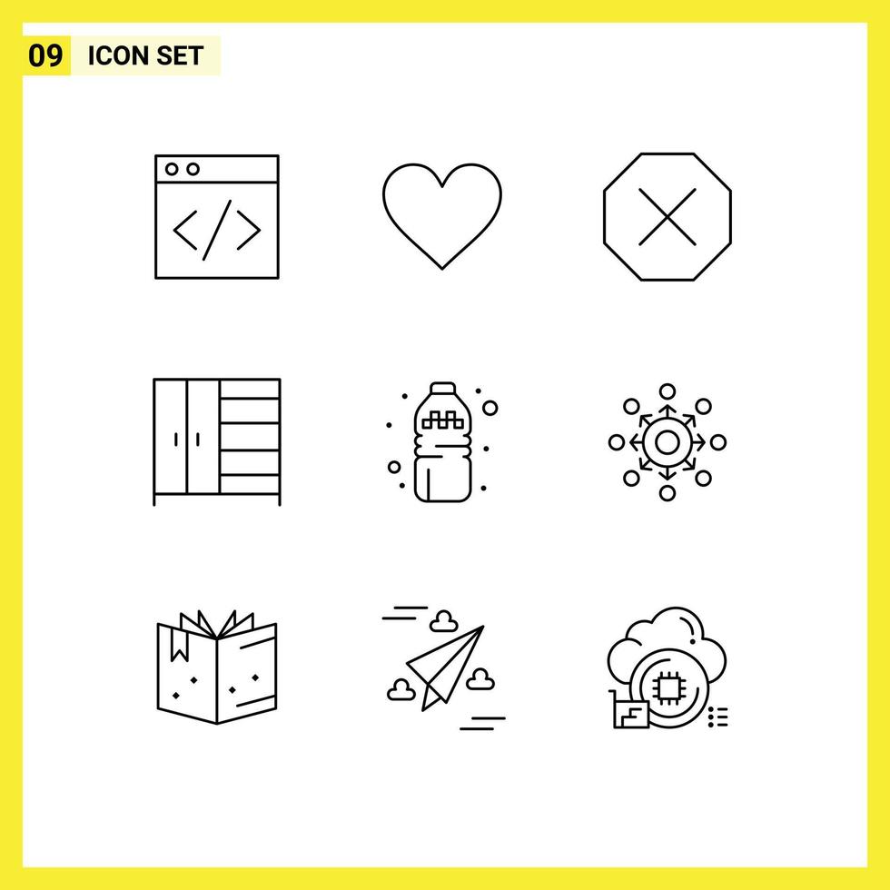 Universal Icon Symbols Group of 9 Modern Outlines of arrow water delete drink wardrobe Editable Vector Design Elements