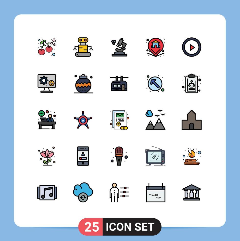 Mobile Interface Filled line Flat Color Set of 25 Pictograms of generator play microscope interface property Editable Vector Design Elements