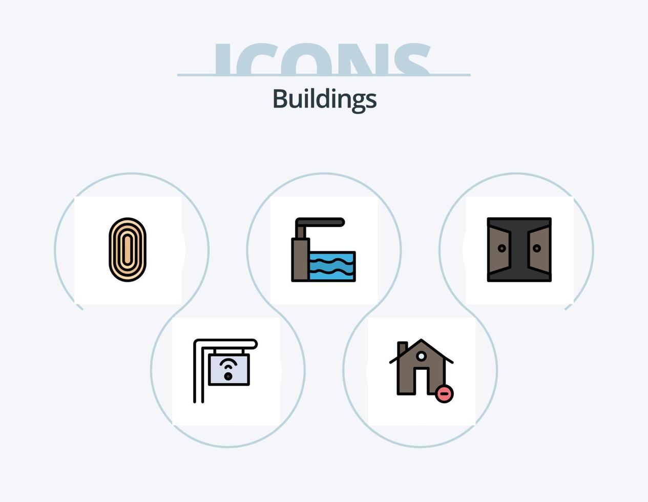 Buildings Line Filled Icon Pack 5 Icon Design. . signal. fountain. buildings. street vector