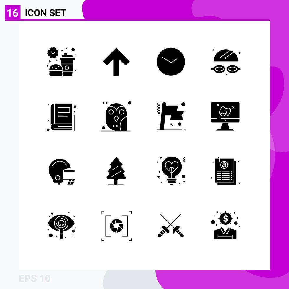 16 User Interface Solid Glyph Pack of modern Signs and Symbols of education book basic park goggles Editable Vector Design Elements