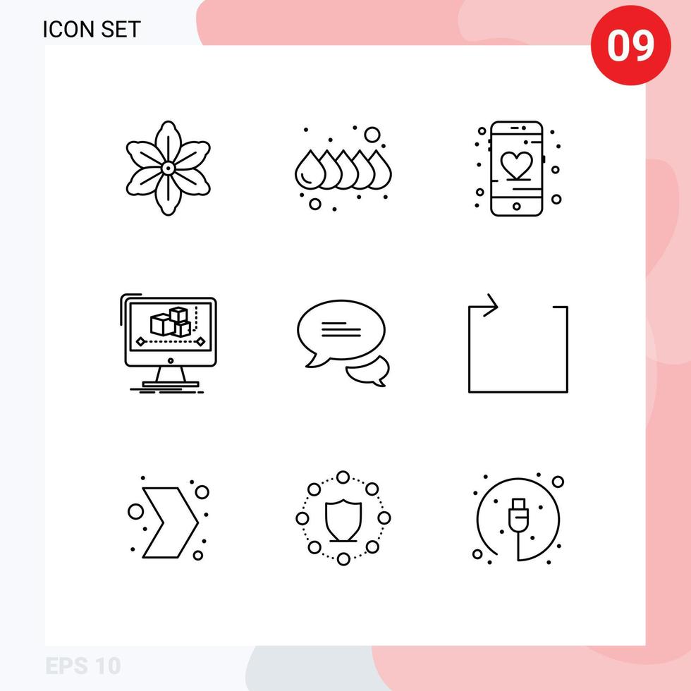 User Interface Pack of 9 Basic Outlines of messaging software heart monitor computer Editable Vector Design Elements
