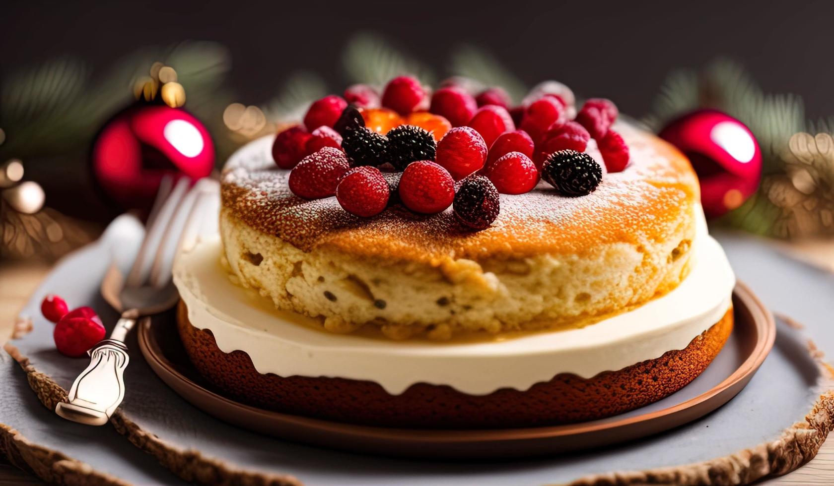 advertising professional food photography close up of a christmas cake photo