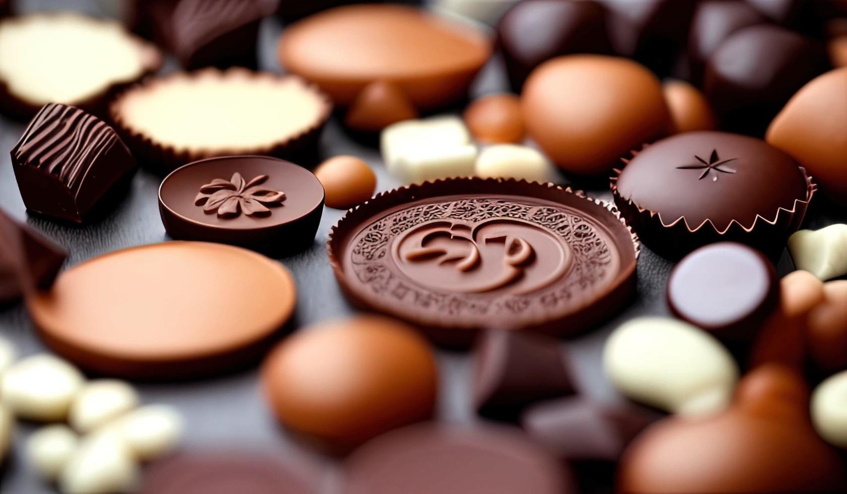 professional food photography closeup ofa close up of a tray of chocolates photo