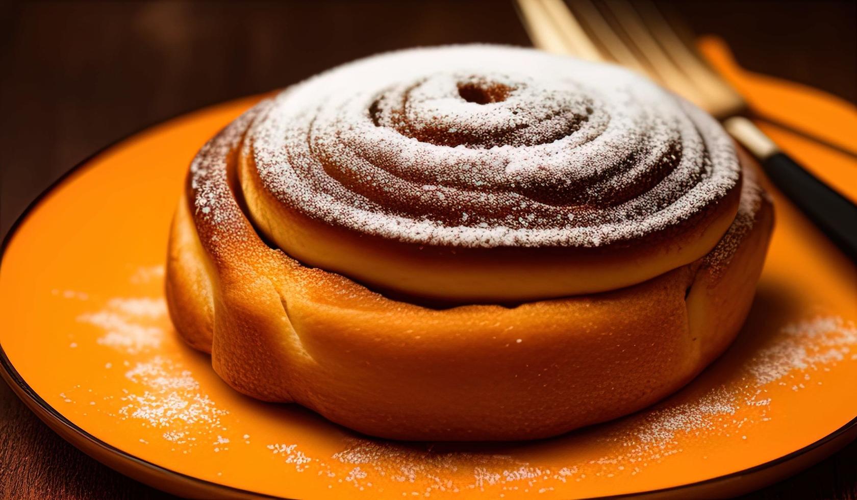 dvertising professional food photography close up of a pile of cinnamon rolls covered in sugar photo