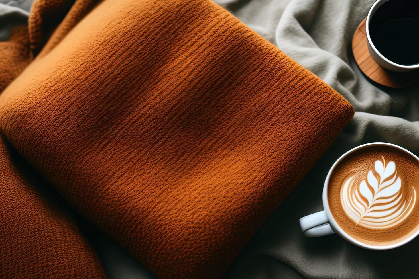 un libro sentado encima de una cama junto a una taza de café foto