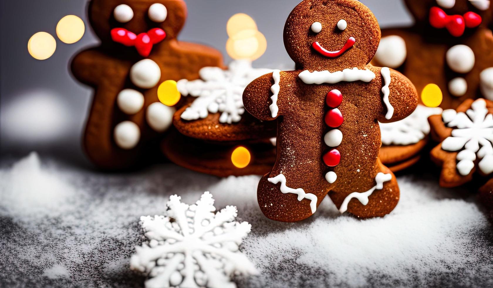 professional food photography of a Three gingerbread man cookies fall photo