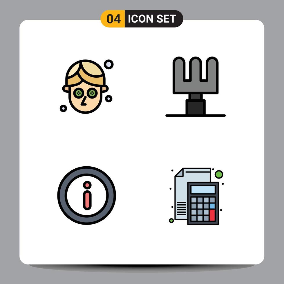 4 User Interface Filledline Flat Color Pack of modern Signs and Symbols of cucumber calculator rake information math Editable Vector Design Elements