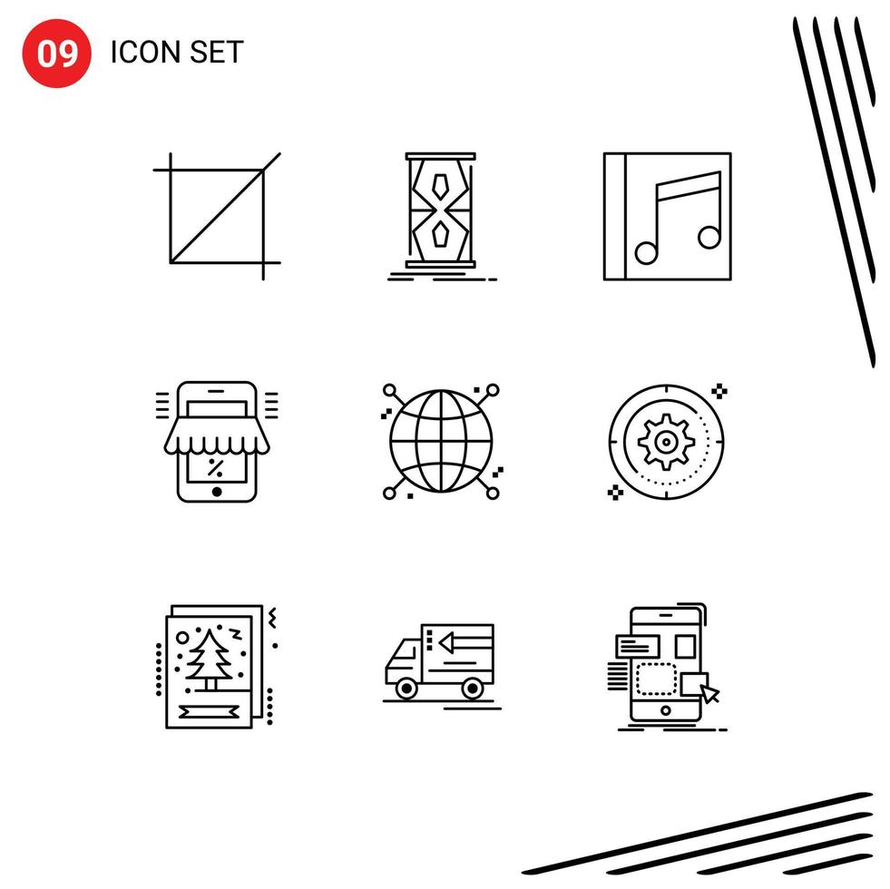 Set of 9 Vector Outlines on Grid for connected marketplace media shop mobile Editable Vector Design Elements