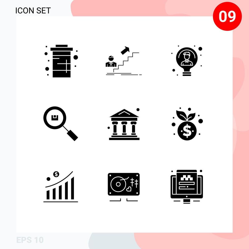 9 User Interface Solid Glyph Pack of modern Signs and Symbols of find box leader user light Editable Vector Design Elements