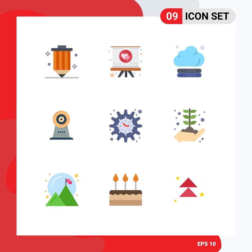 9 iconos creativos, signos y símbolos modernos de financiación, seguridad, romance, tecnología de cámara web, elementos de diseño vectorial editables vector