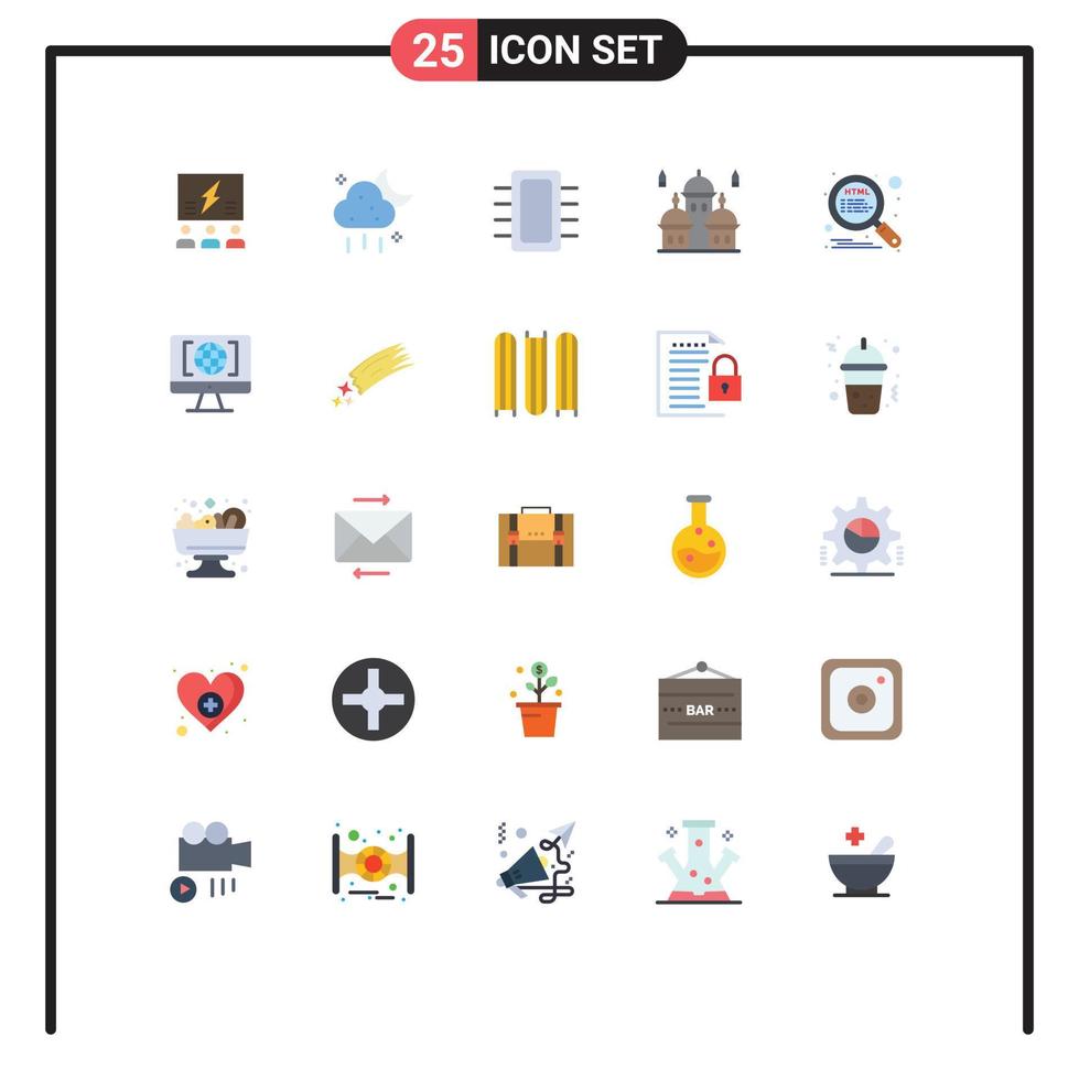 Pack of 25 Modern Flat Colors Signs and Symbols for Web Print Media such as masjid hardware storage gadget computers Editable Vector Design Elements