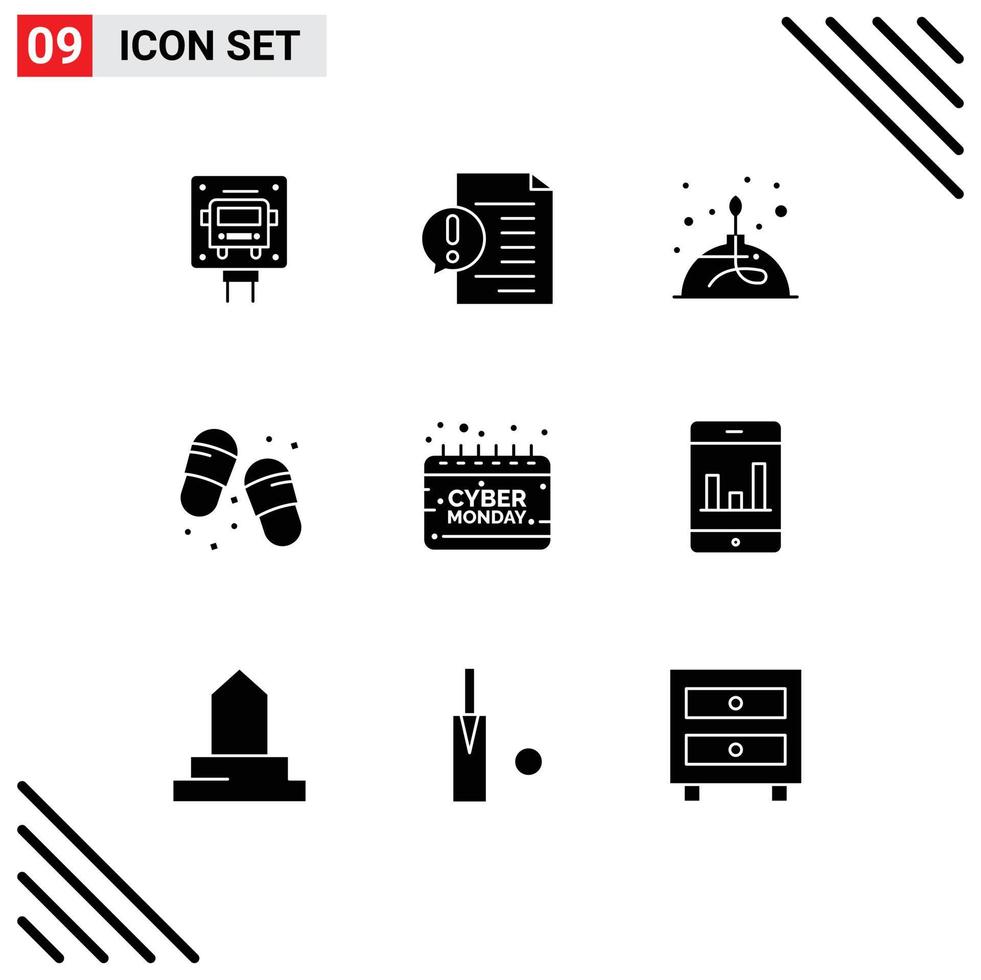 Group of 9 Solid Glyphs Signs and Symbols for slippers flip flops file beach lab Editable Vector Design Elements