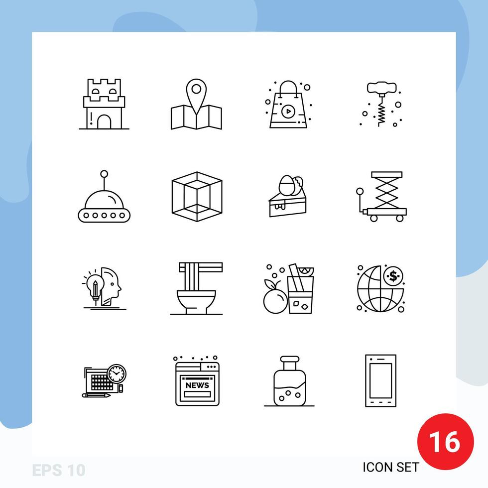 Set of 16 Commercial Outlines pack for ufo science online power tools drill Editable Vector Design Elements