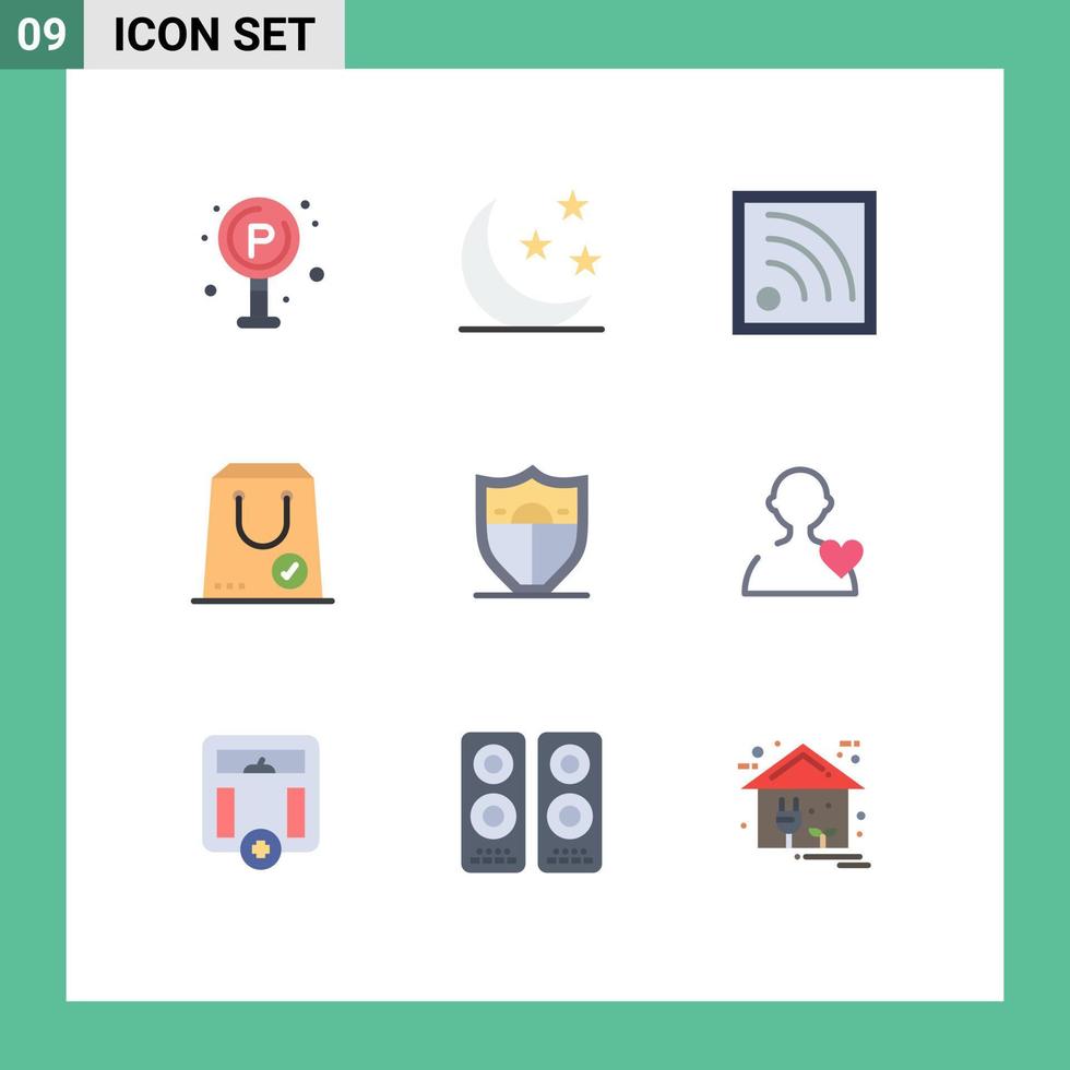 9 Thematic Vector Flat Colors and Editable Symbols of security yes connection package commerce Editable Vector Design Elements