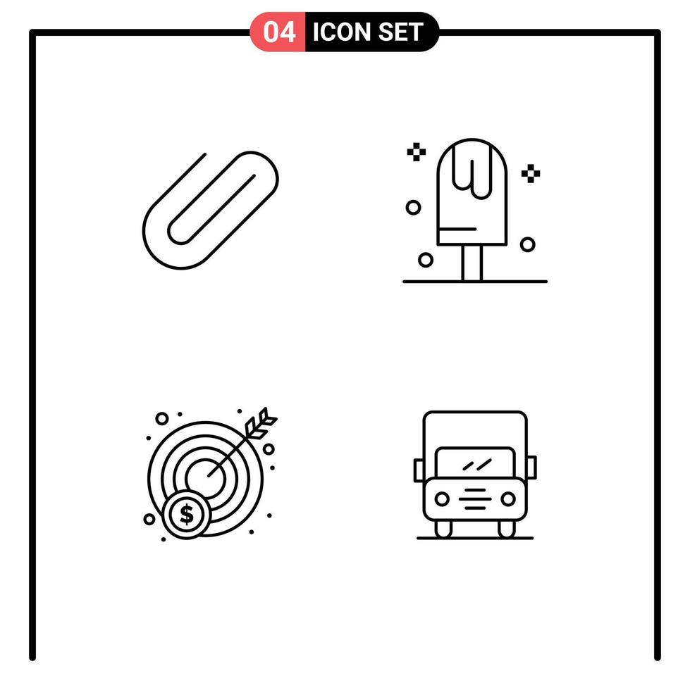 Line Pack of 4 Universal Symbols of attachment money paper ice target Editable Vector Design Elements