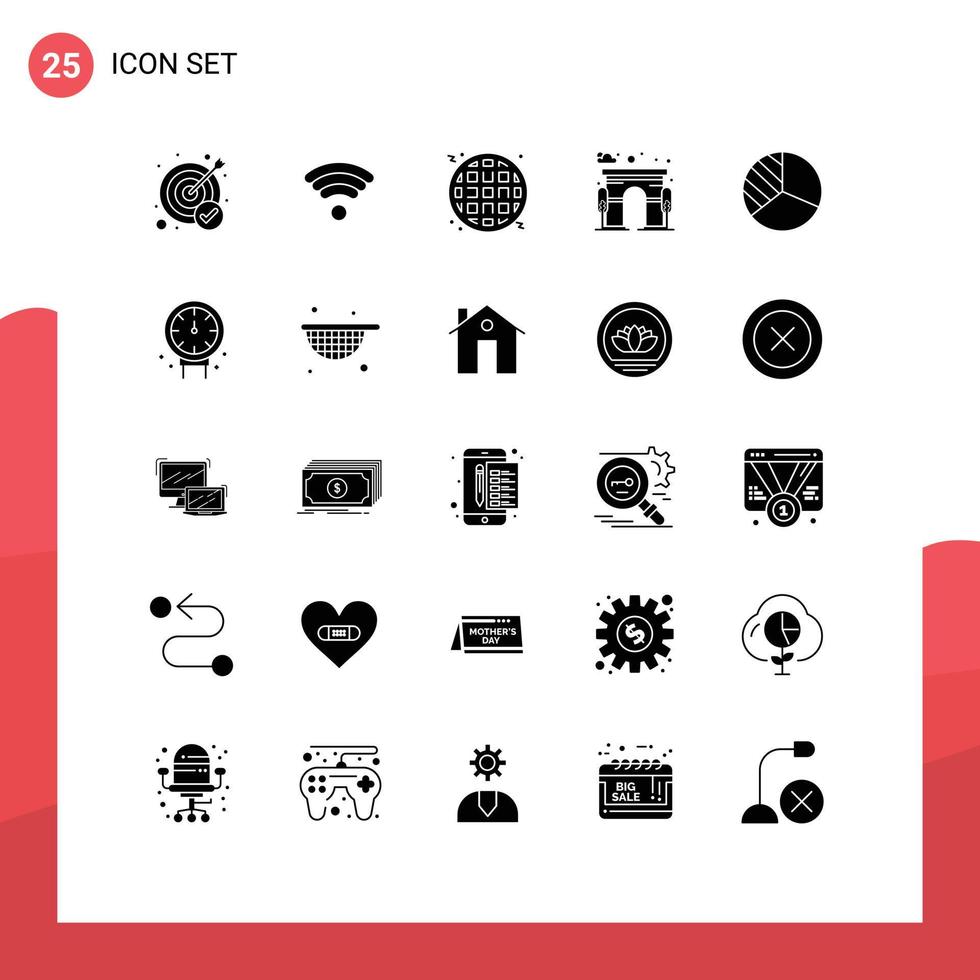 conjunto de pictogramas de 25 glifos sólidos simples de gráfico de calibre diagrama de alimentos puerta elementos de diseño vectorial editables vector