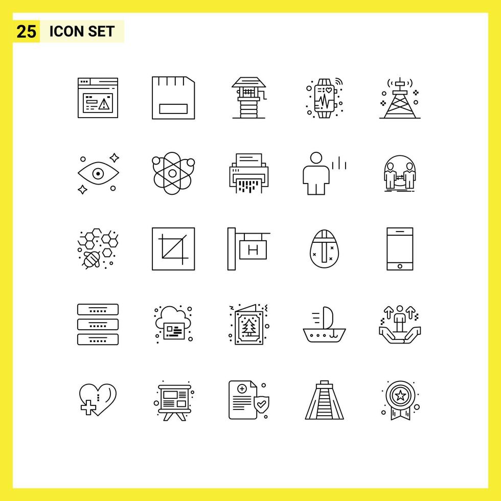 Modern Set of 25 Lines Pictograph of heart beat smart gadget device farming Editable Vector Design Elements