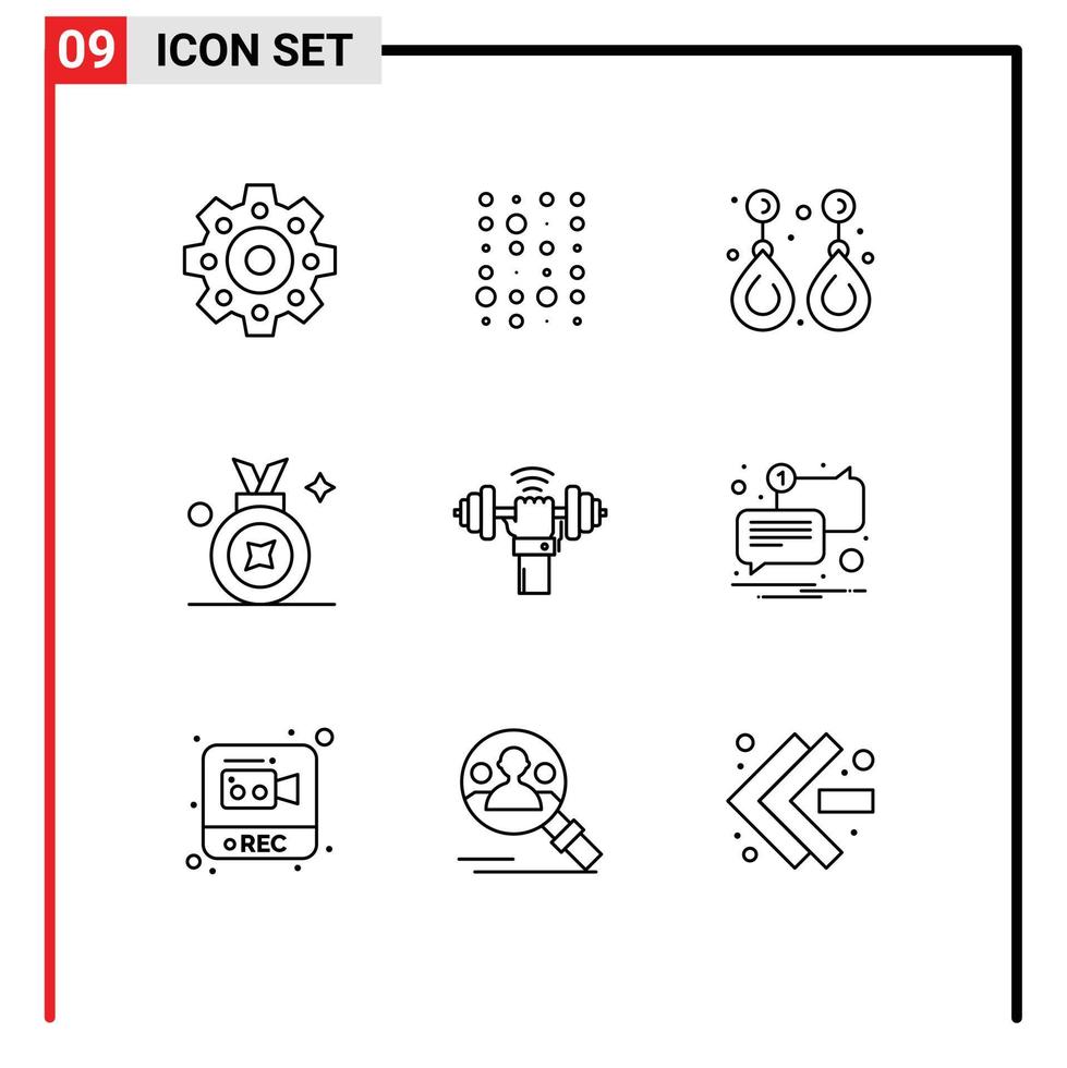 Group of 9 Outlines Signs and Symbols for lifting dumbbell gemstone badge award badge Editable Vector Design Elements