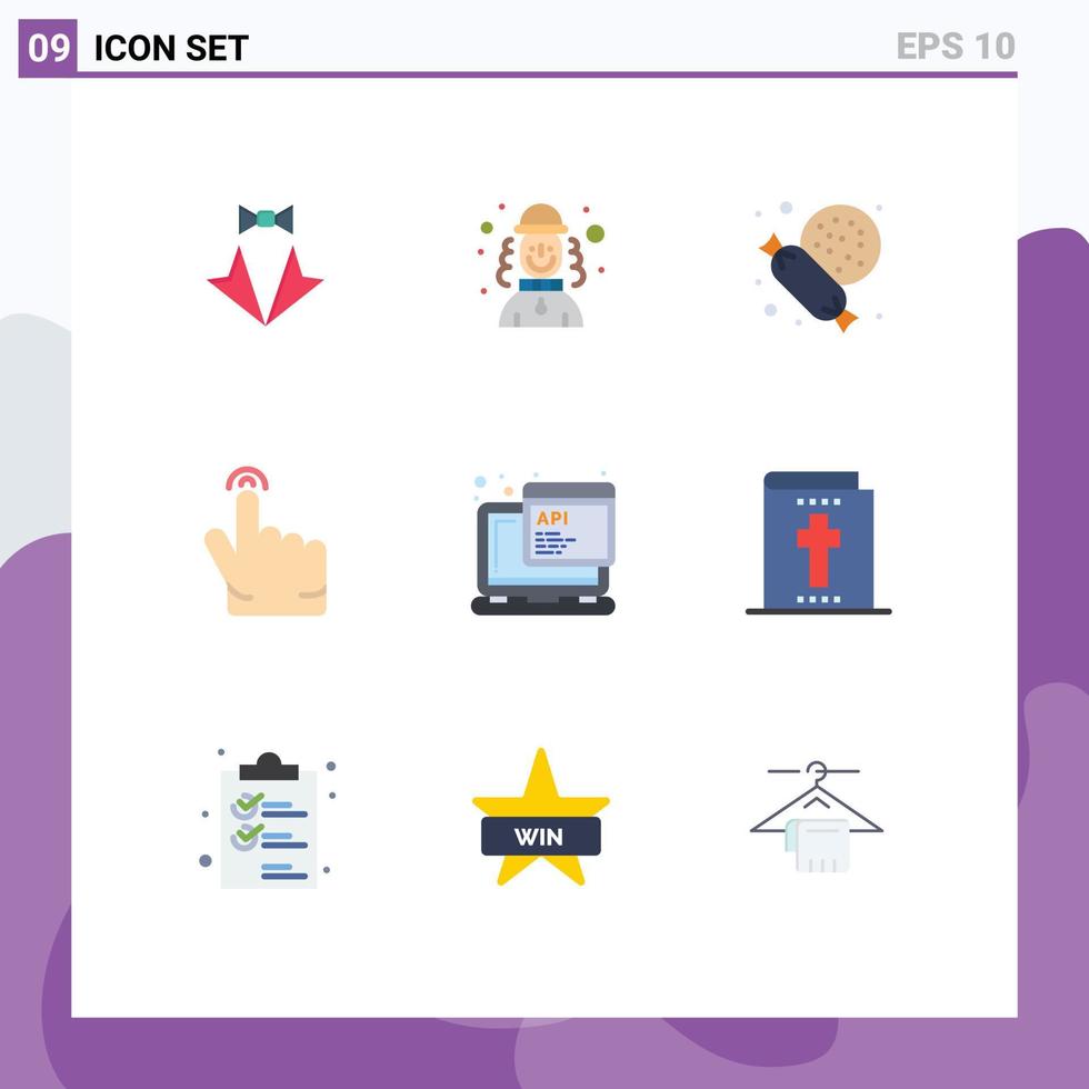 User Interface Pack of 9 Basic Flat Colors of javascript touch man gesture candy Editable Vector Design Elements