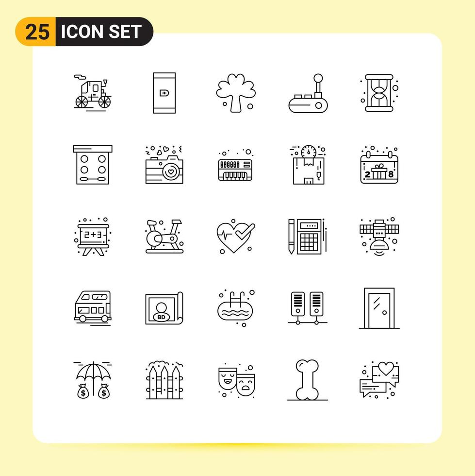 Pack of 25 creative Lines of productivity hourglass ireland joy pad joy pad Editable Vector Design Elements